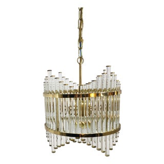 Mid-Century Hollywood Regency Brass and Glass Tube Ceiling Light by Christoph Palme for Palwa, 1970s For Sale
