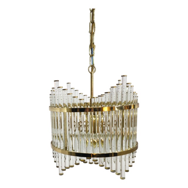 Mid-Century Hollywood Regency Brass and Glass Tube Ceiling Light by Christoph Palme for Palwa, 1970s For Sale