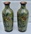 Vintage (1970's) Pair of Vases by Baum Bros. Made of Ceramic with Floral & Butterfly Details. The Background Color: Green....