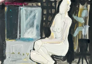 James Hartman Original Expressionist Figure in Studio Painting on Mat Board