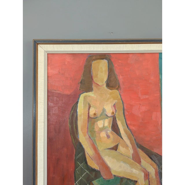 Paint Mid-Century Modern "Nude on Chair" Vintage Figurative Oil Painting, Framed For Sale - Image 7 of 11