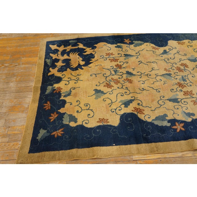 Early 20th Century 1920s Camel Floral Dragon Antique Chinese Peking Rug 4' X 5'10" Handknotted Wool Carpet For Sale - Image 5 of 7