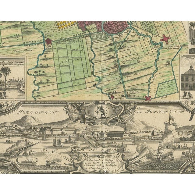 Antique Map and Views of Batavia by Homann Heirs, 1733 For Sale - Image 4 of 5