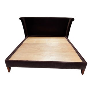 Eastern King Modern Wingback Mohair Bed Frame For Sale