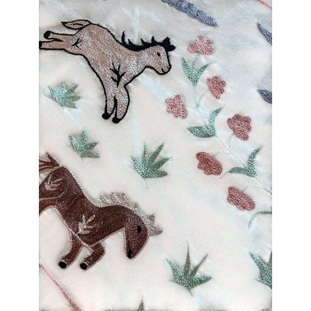 Horse Suzani Wall Hanging, Pink Rose Vines For Sale In New York - Image 6 of 6