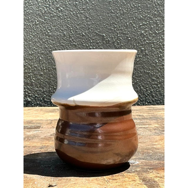 Vintage Two Tone Original Studio Pottery Vase For Sale - Image 9 of 12