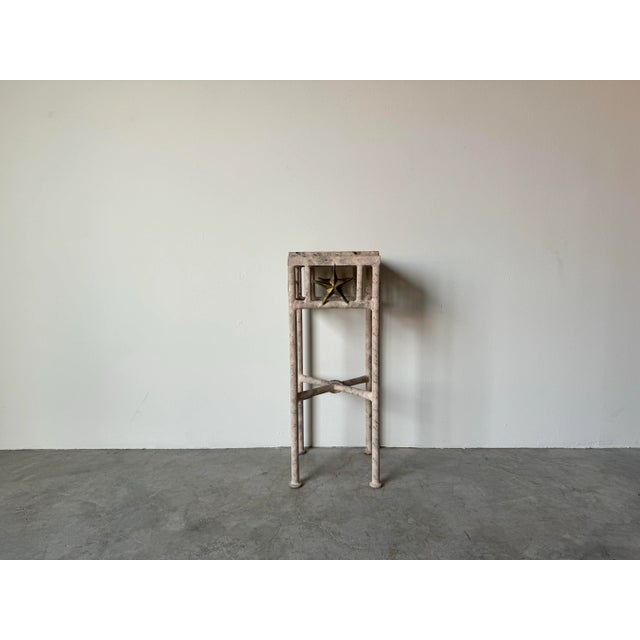 Vintage Organic Modern Wrought Iron and Stone Top Pedestal / Plant Stand For Sale - Image 10 of 12