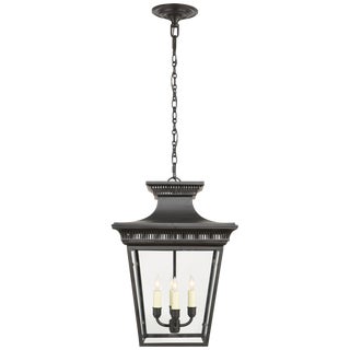 Chapman & Myers for Visual Comfort Signature Elsinore Medium Hanging Lantern in Black with Clear Glass For Sale