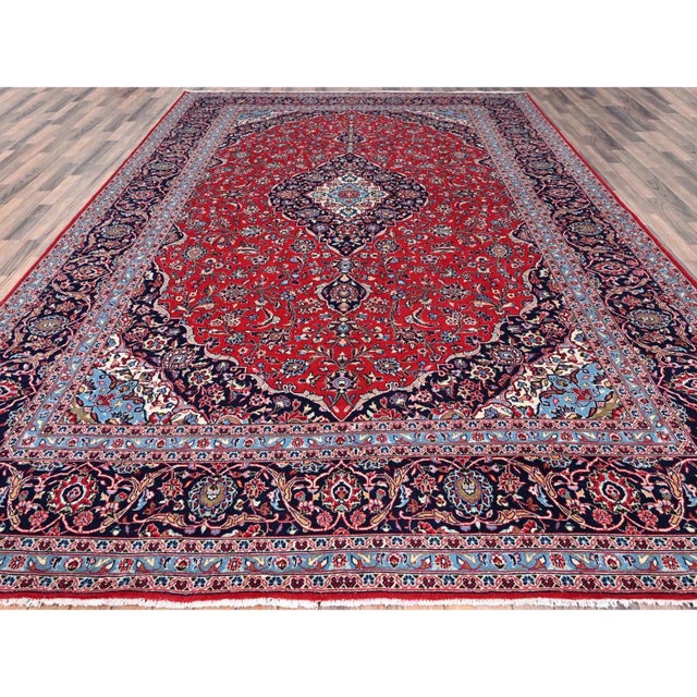 1960 9'6"x13'5" Portia Red Hand Knotted Vibrant Wool Vintage Persian Kashan Clean Rug For Sale In New York - Image 6 of 12