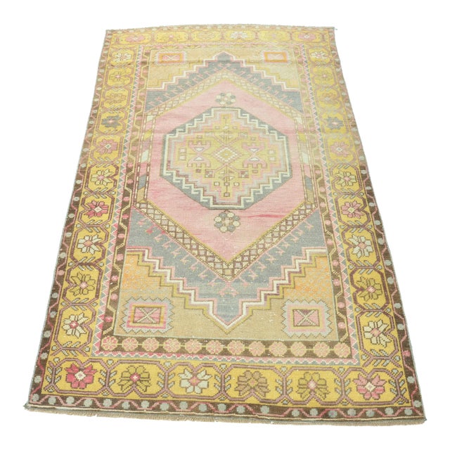 1960s Vintage Handmade Turkish Oushak Area Rug For Sale