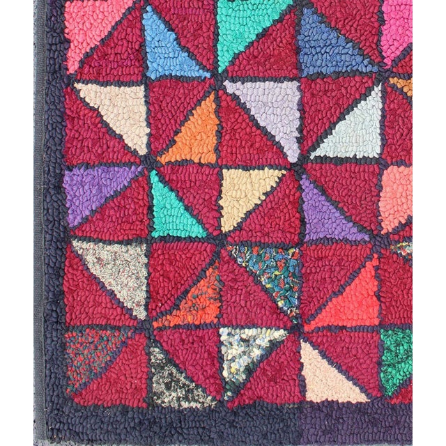 American Checkerboard Vintage American Hooked Rug With Geometric Designs For Sale - Image 3 of 8