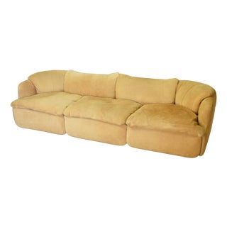 Ochre Suede Three-Seater Modular Sofa by Alberto Rosselli for Saporiti, Italy, 1970s For Sale