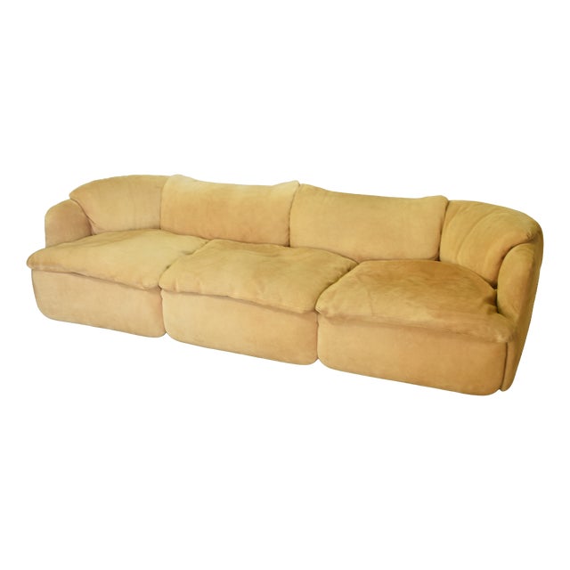Ochre Suede Three-Seater Modular Sofa by Alberto Rosselli for Saporiti, Italy, 1970s For Sale