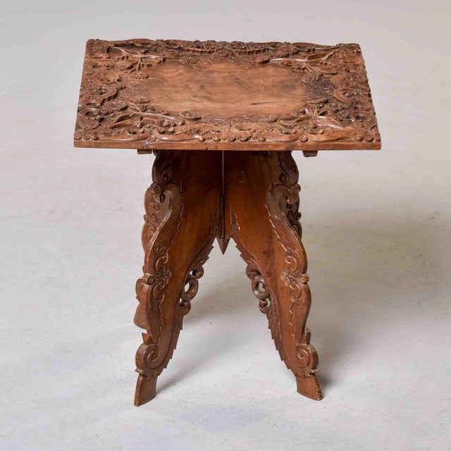Anglo-Indian Carved Hardwood Folding Occasional Table With Burl Top For Sale In Detroit - Image 6 of 9