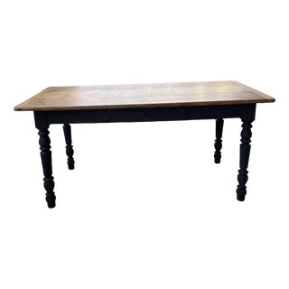 Oak Farmhouse Table with Black Turned Legs, 1950s For Sale