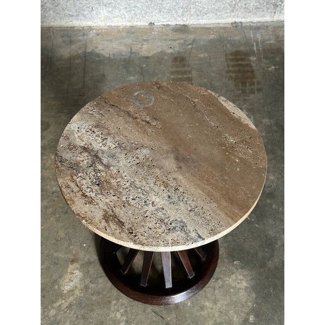 1950s Edward Wormley for Dunbar Sheaf of Wheat Tables, Travertine and Ash, a Pair For Sale - Image 10 of 12