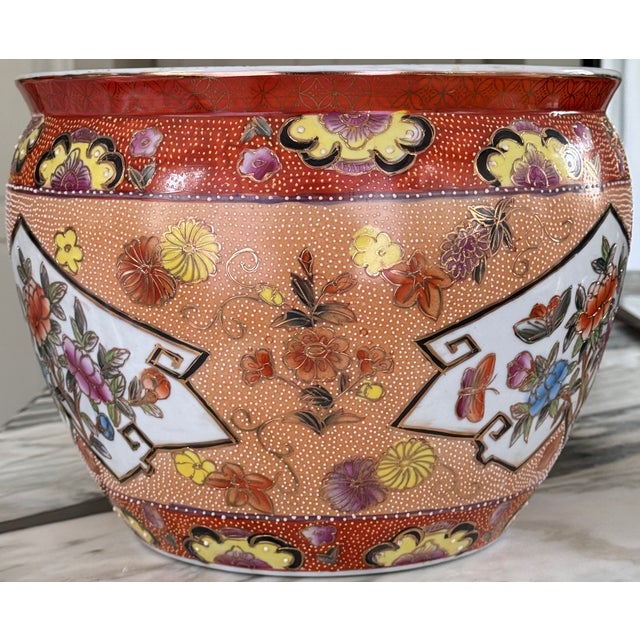 Persimmon Vintage Moriage Gilt Chinese Fish Bowl Cache Pot For Sale - Image 8 of 14