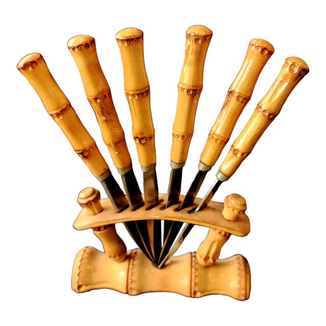 Vintage Rostfrei Bamboo Appetizer Knives Set- 7 Pieces For Sale