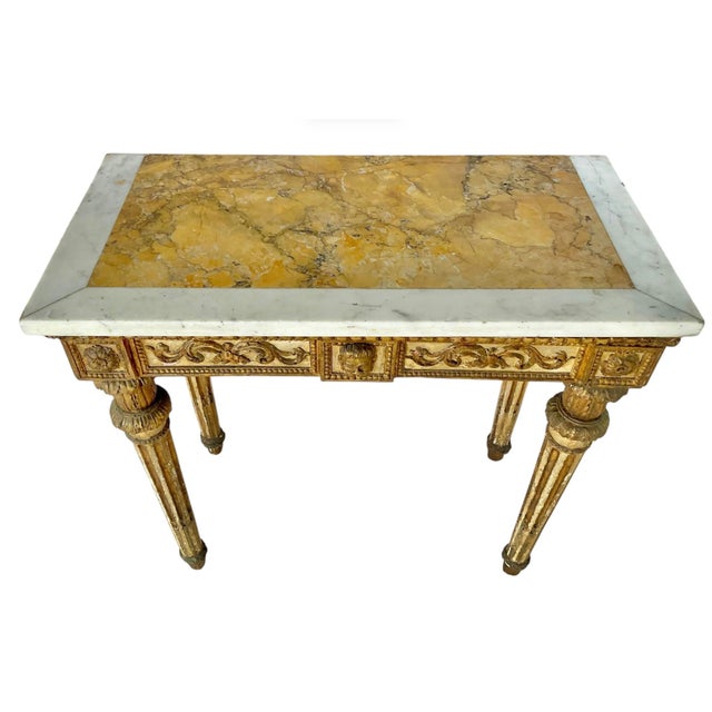 Italian Neoclassical Gilt Console Table With Marble Top, 18th Century For Sale - Image 4 of 12