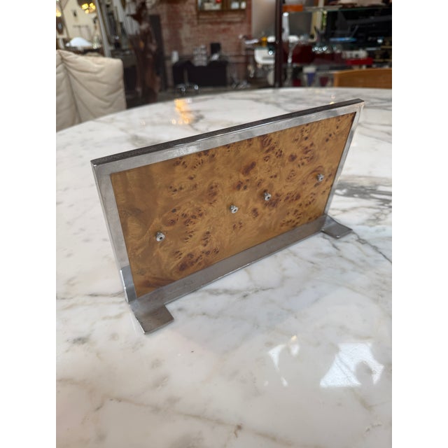 Modern Vintage Burl Wood & Chrome Double Photo Frame For Sale - Image 3 of 6