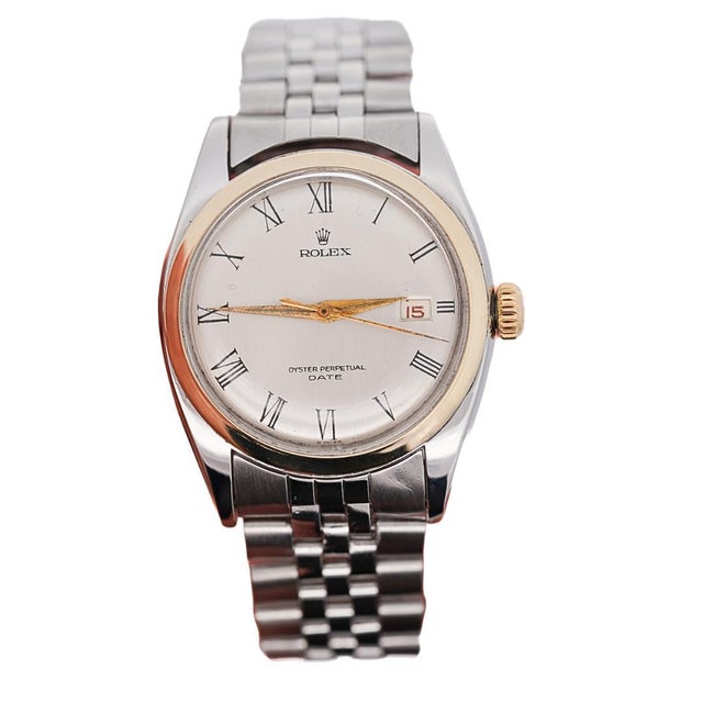 Yellow Vintage Rolex Oyster Perpetual Date Two-Tone Steel & Gold Jubilee Bracelet Watch For Sale - Image 8 of 9