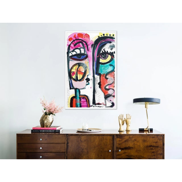 Contemporary Talk Talk by Lesley Grainger in White Frame, Medium Art Print For Sale - Image 3 of 4