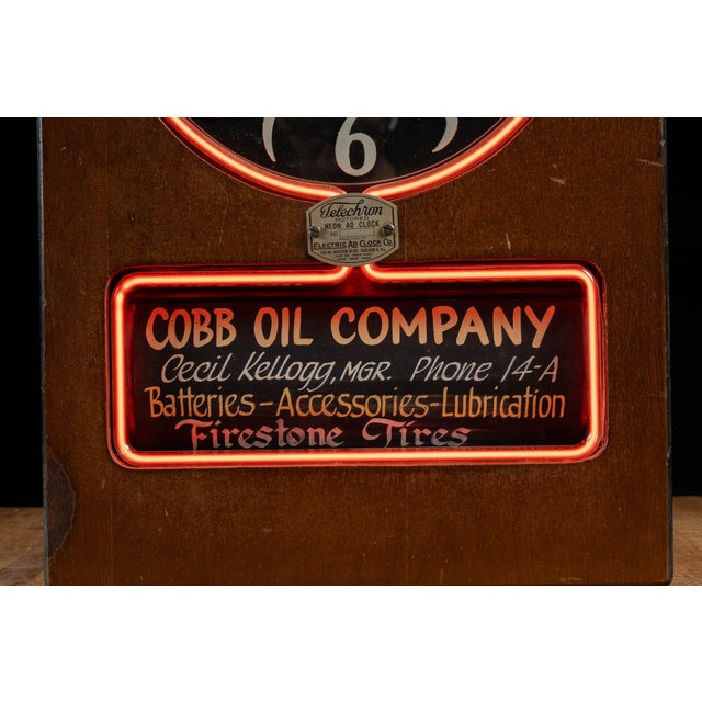 Wood Vintage Telechron Neon Advertising Clock For Sale - Image 7 of 11