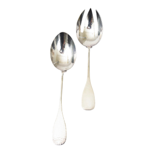 Vintage Signed Monumental Overscale Hand Hammered Hand Wrought Silver-Plate Salad Servers or Serving PIeces