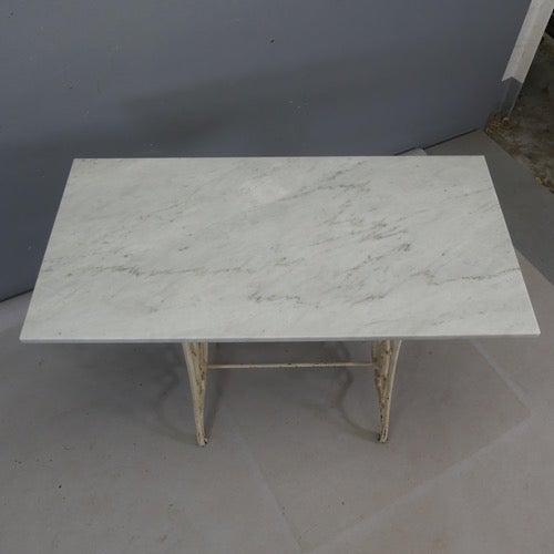 Marble Topped Garden Table on Cast Iron Frame For Sale - Image 4 of 4