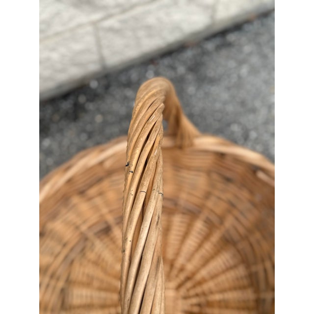 Late 20th Century Monumental Vintage Handwoven Wicker Gathering Basket With Oversized Handle For Sale - Image 5 of 8