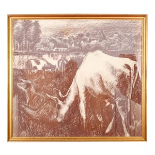 L. Seghers, Landscape with Cattle, Pastel For Sale
