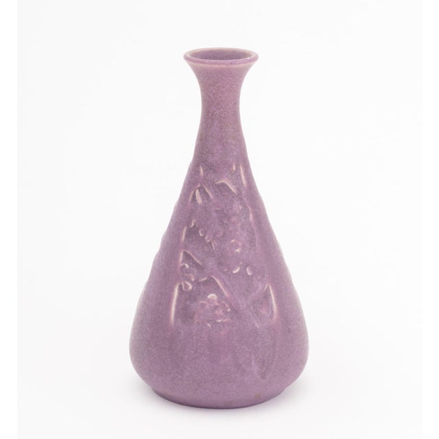 Collection of Three Rookwood Pottery Art Deco Purple Matte Glazed Ceramic Vases, each with raised floral motif and...