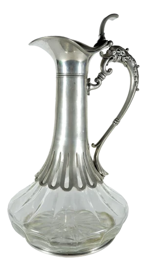 Vintage Pewter and Glass Claret Decanter with Serpent Handle