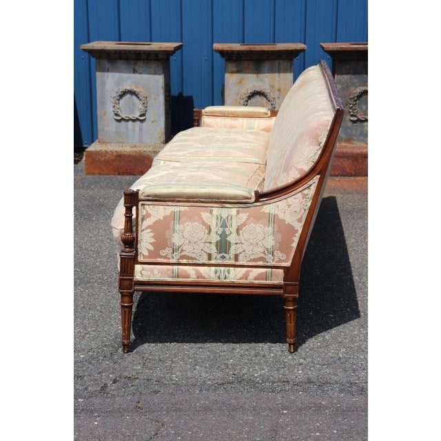 Cream Fine Quality Extra Long Carved Walnut French Louis XVI Settee Sofa 1950s Era For Sale - Image 8 of 15