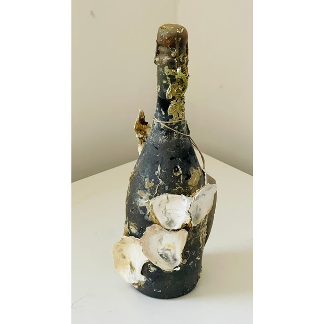 Contemporary Antique Coastal Champagne Bottle With Organic Oyster Shells For Sale - Image 3 of 7