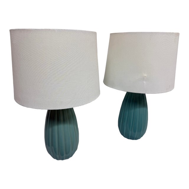 Turquoise Ceramic Table Lamps, Pair For Sale