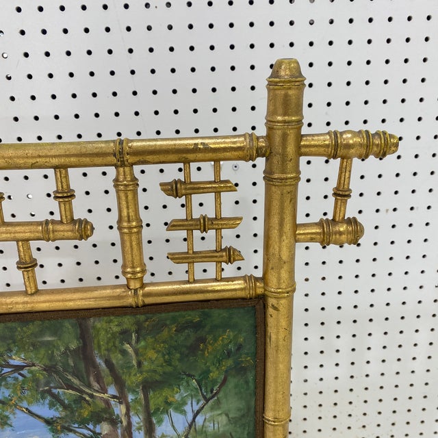 Late 20th Century Faux Bamboo Giltwood French Decorative Firescreen For Sale - Image 4 of 11