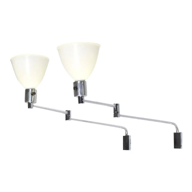 Silver Mid Century Modern Adjustable Long Arm Chrome Sconces- a Pair For Sale - Image 8 of 8