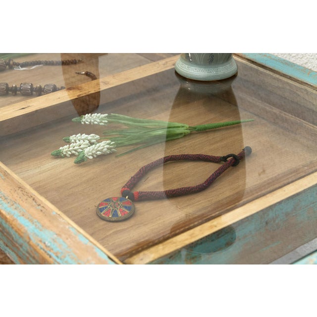 Asian Glass Top Painted Asian Console Writing Table For Sale - Image 3 of 11