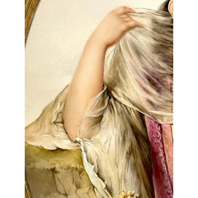 Large oval Berlin (K.P.M.) Porcelain plaque of a harem dancer Exceptional painting of a veiled exotically dressed and...