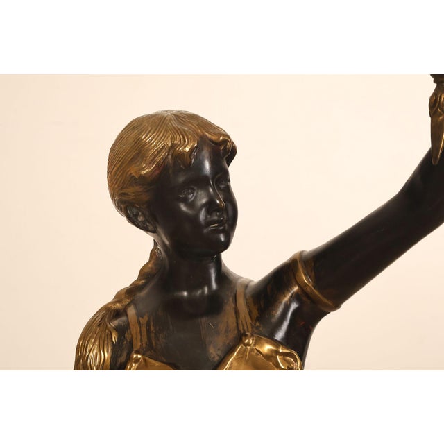 Brass Late 20th Century Neoclassical Style Pair Of Bronze Figural Torchere Floor Lamps For Sale - Image 8 of 18