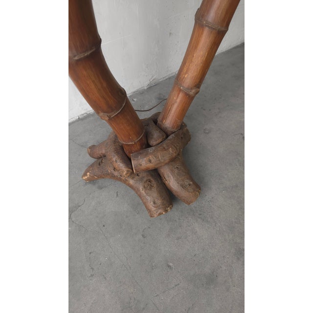 Wood 1950s Large Scale Bamboo Floor Lamp For Sale - Image 7 of 8
