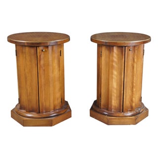 2 Mid Century Modern American of Chicago Neoclassical Pedestal Tables Cabinets For Sale