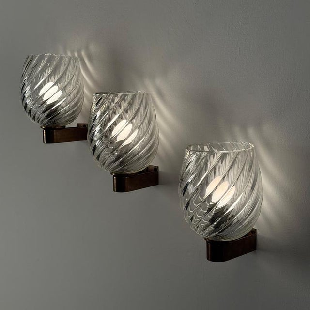 Spiral-Glass Wall Sconces attributed to Ercole Barovier for Barovier & Toso, 1940s, Set of 3 For Sale - Image 6 of 18