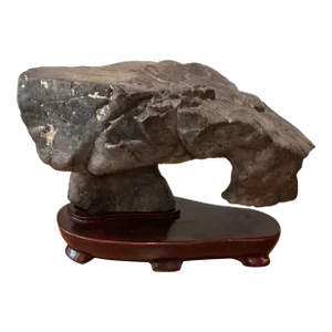 Early 20th Century Large Chinese Scholar Lingbi Stone on Wood Stand