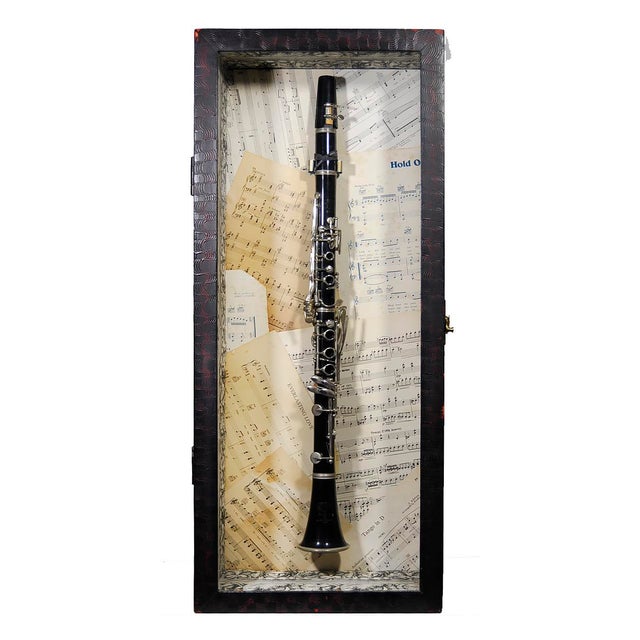 Burgundy Vintage Clarinet in a Wood Shadowbox For Sale - Image 8 of 9