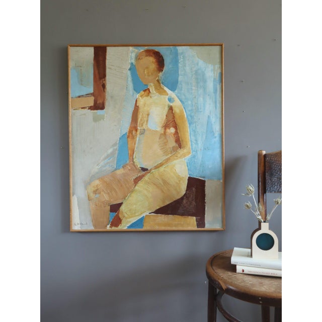 Mid-Century Modern 1960 Mid-Century Modern 'Astrid' Swedish Semi-Abstract Figurative Nude Oil Painting, Framed For Sale - Image 3 of 11
