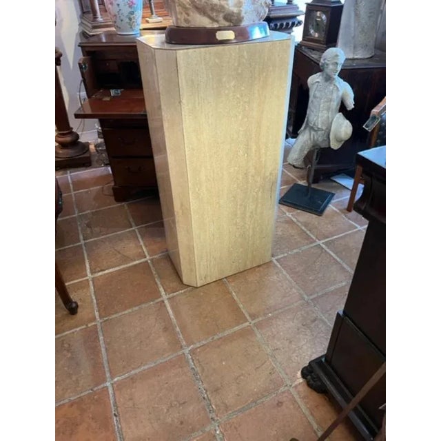 Large marble figure of a chief on a pedestal, circa 1970, very heavy marble sitting on a laminate base.
