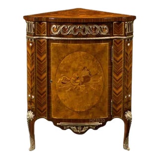 Theodore Alexander Burl Cabinet Brass Mother of Pearl Inlay Triange For Sale