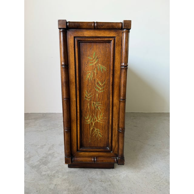 Brown Brandt Embassy Collection Faux Bamboo Console Cabinet With Hand-Painted Bamboo Motifs For Sale - Image 8 of 12